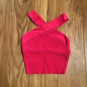 Aritzia Babaton XS Crisscross Ribbed Pink Top
